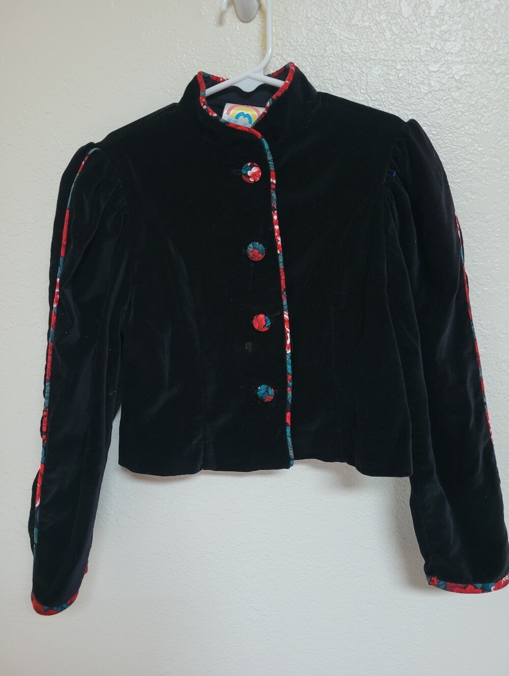 Vintage 90's Mille Feuilles Black Velvet Jacket w/Christmas Trim Princess Sleeve